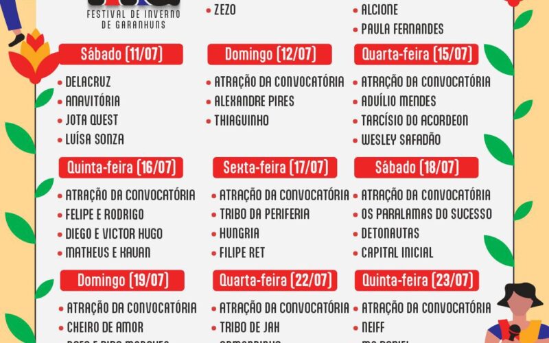 FIG 2026: Prefeitura de Garanhuns divulga grade nacional da Praça Mestre Dominguinhos